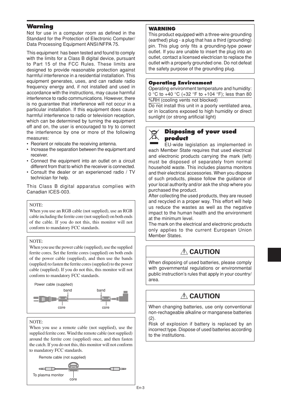 Caution, Warning, Disposing of your used product | NEC PX-60XM5A User Manual | Page 4 / 203