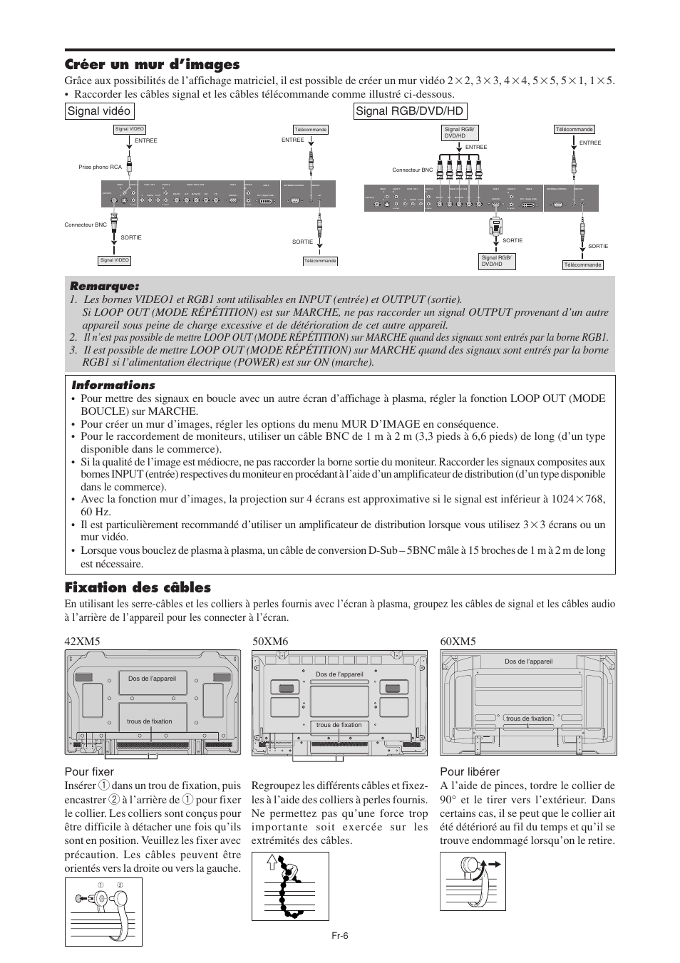 Fixation des câbles, Créer un mur d’images, Mono) | Fr-6 | NEC PX-60XM5A User Manual | Page 56 / 203