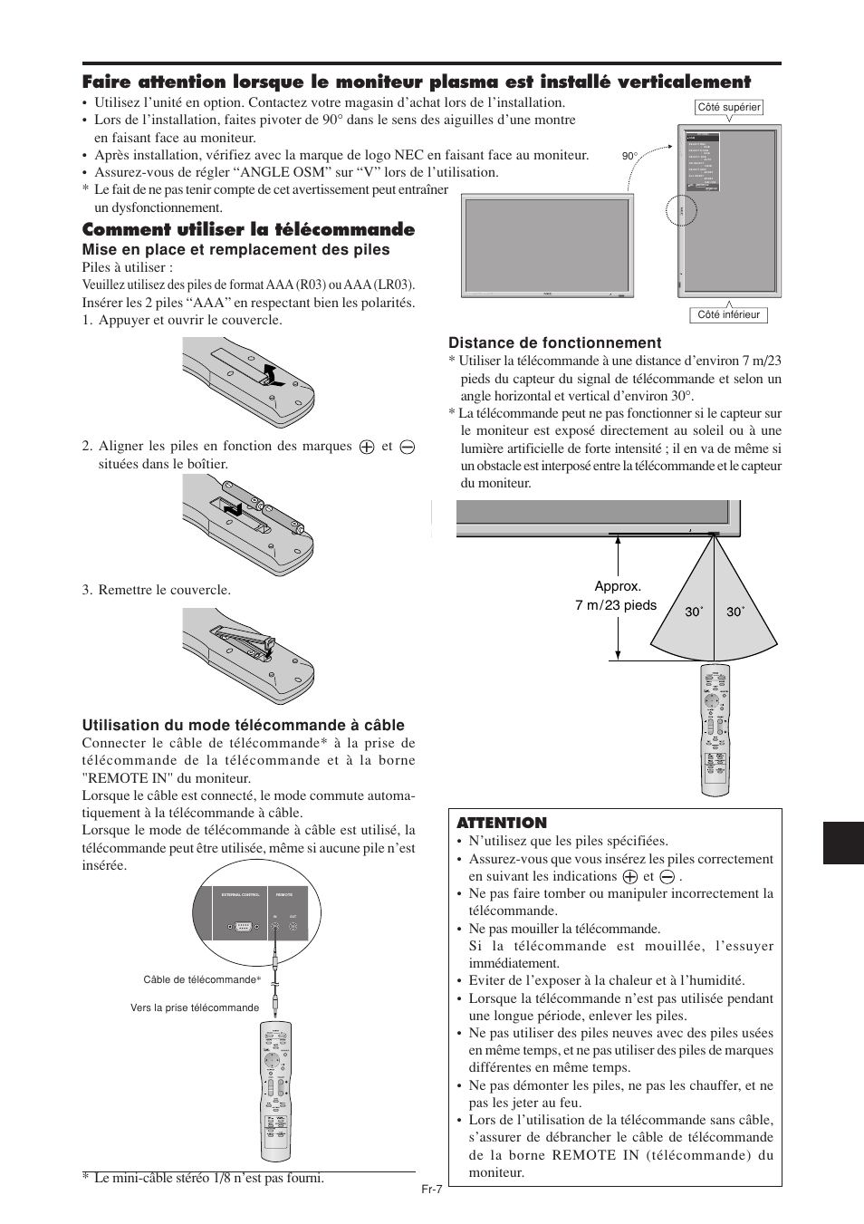 Comment utiliser la télécommande, Approx. 7 m / 23 pieds | NEC PX-60XM5A User Manual | Page 57 / 203