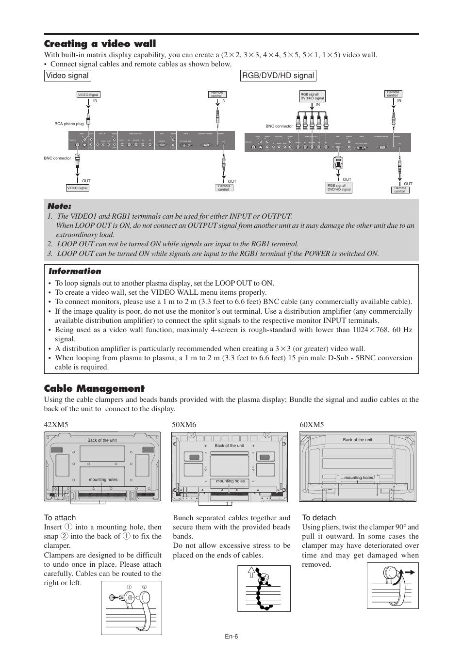 Creating a video wall, Cable management, Mono) | En-6 | NEC PX-60XM5A User Manual | Page 7 / 203