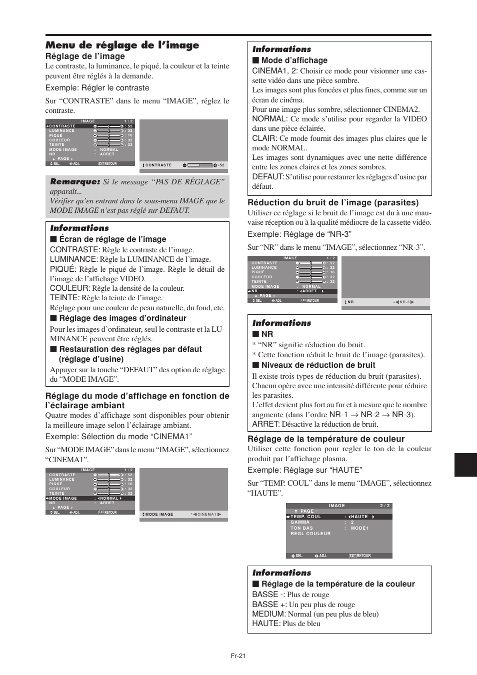 Menu de réglage de l’image | NEC PX-60XM5A User Manual | Page 71 / 203