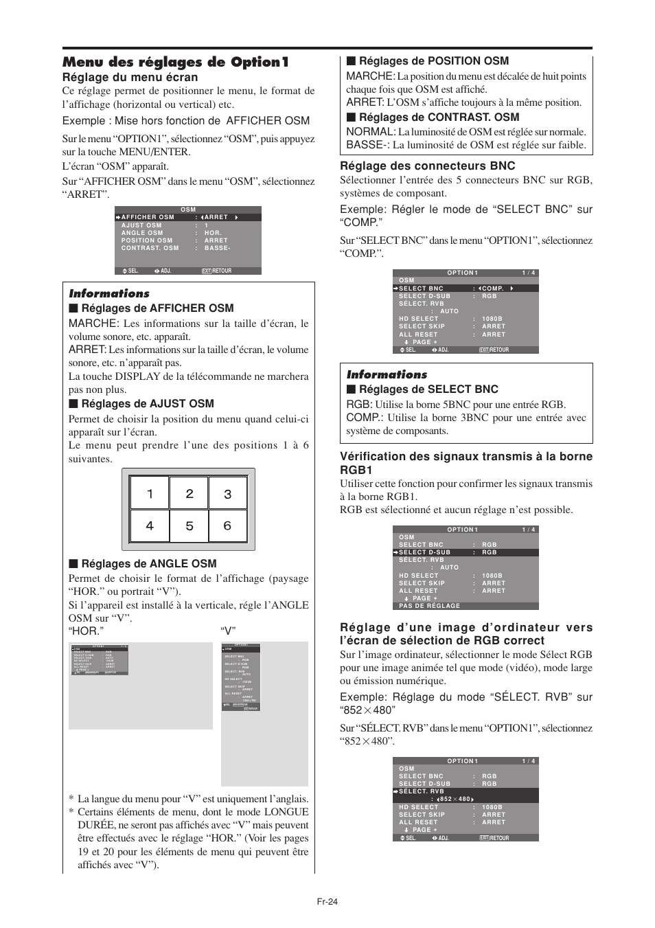 Menu des réglages de option1, Fr-24 | NEC PX-60XM5A User Manual | Page 74 / 203