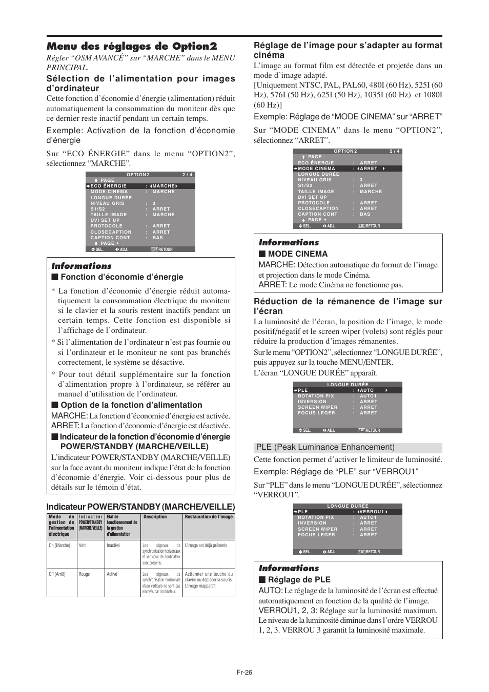 Menu des réglages de option2 | NEC PX-60XM5A User Manual | Page 76 / 203