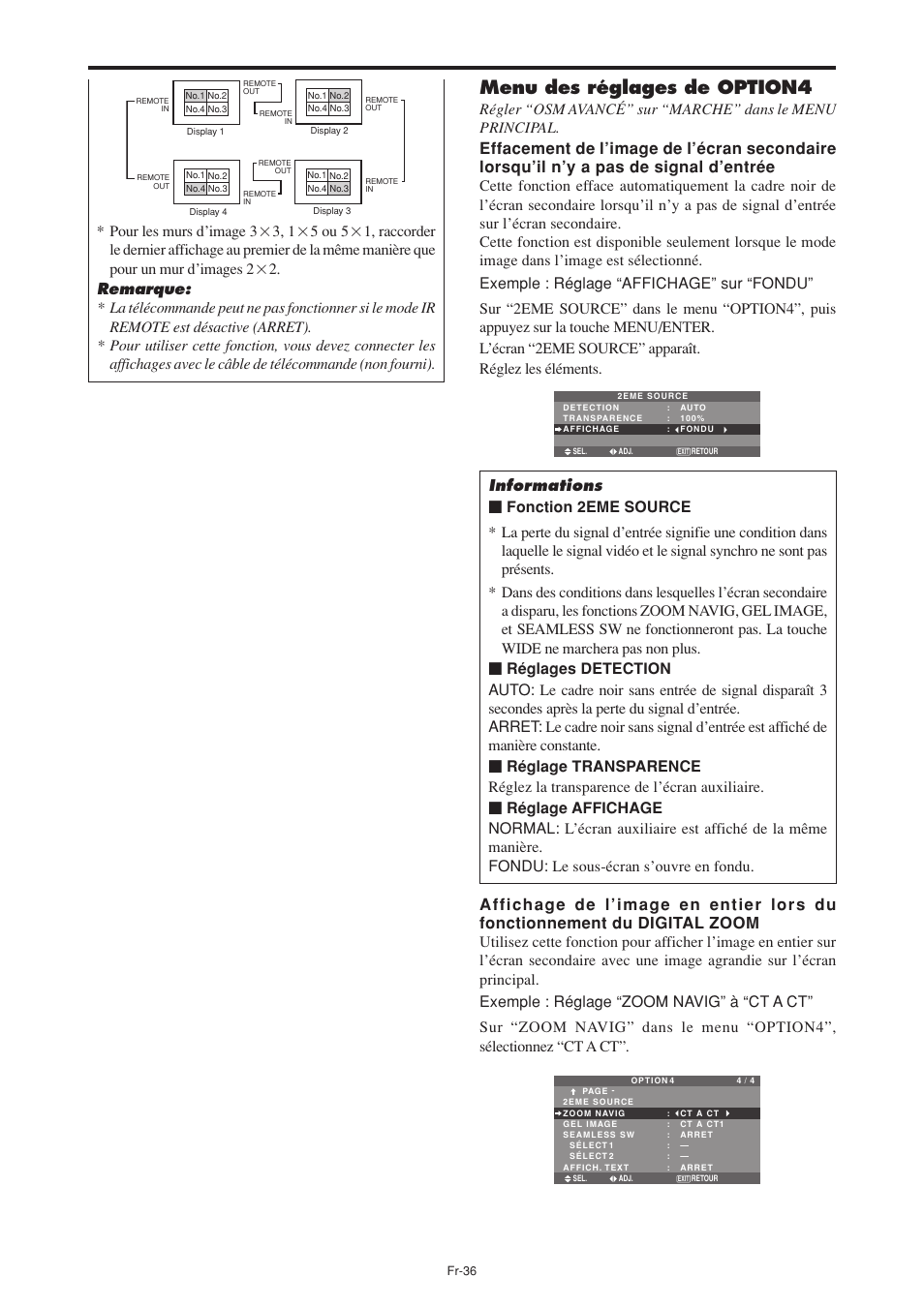 Menu des réglages de option4 | NEC PX-60XM5A User Manual | Page 86 / 203