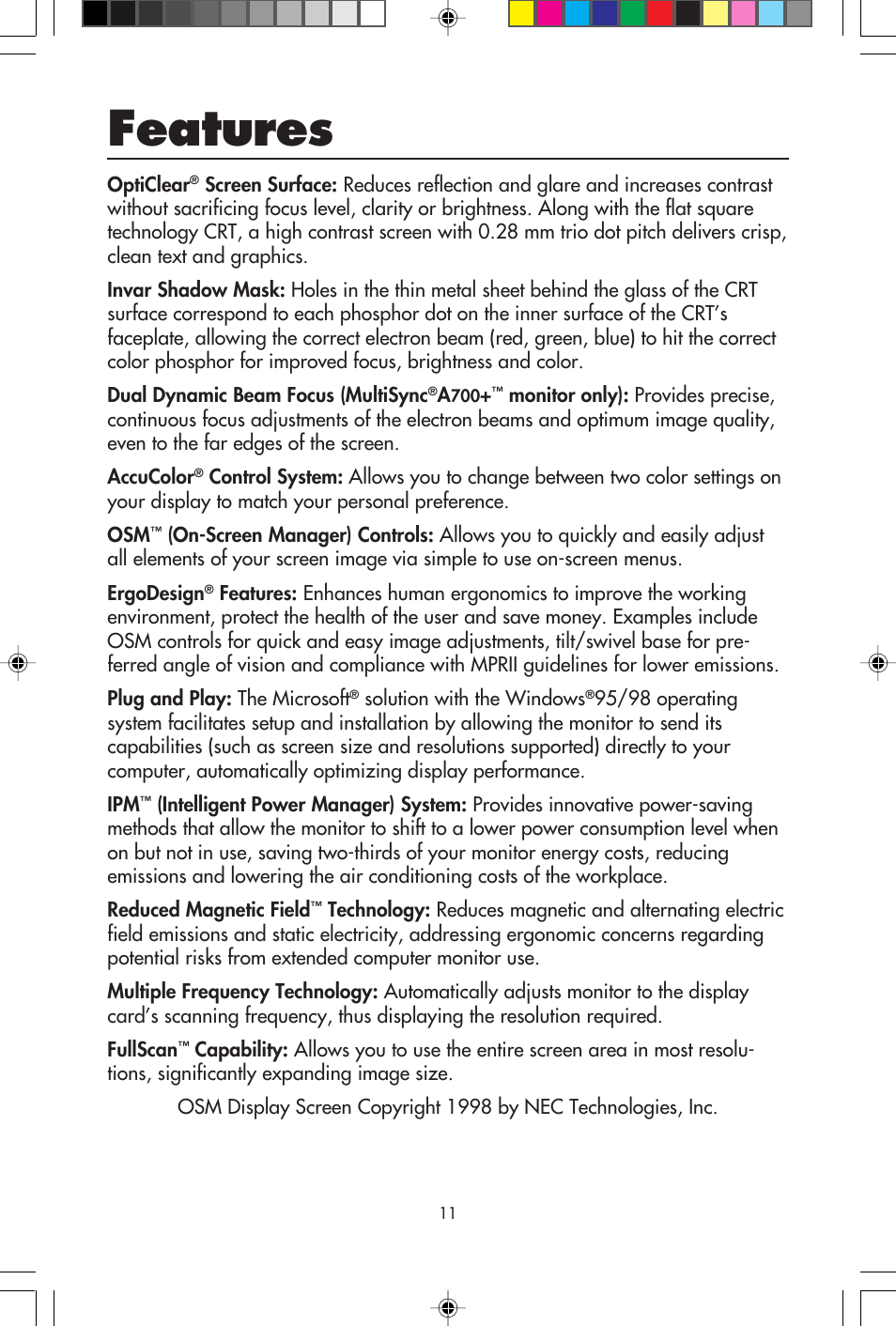 Features | NEC A700+TM User Manual | Page 13 / 56