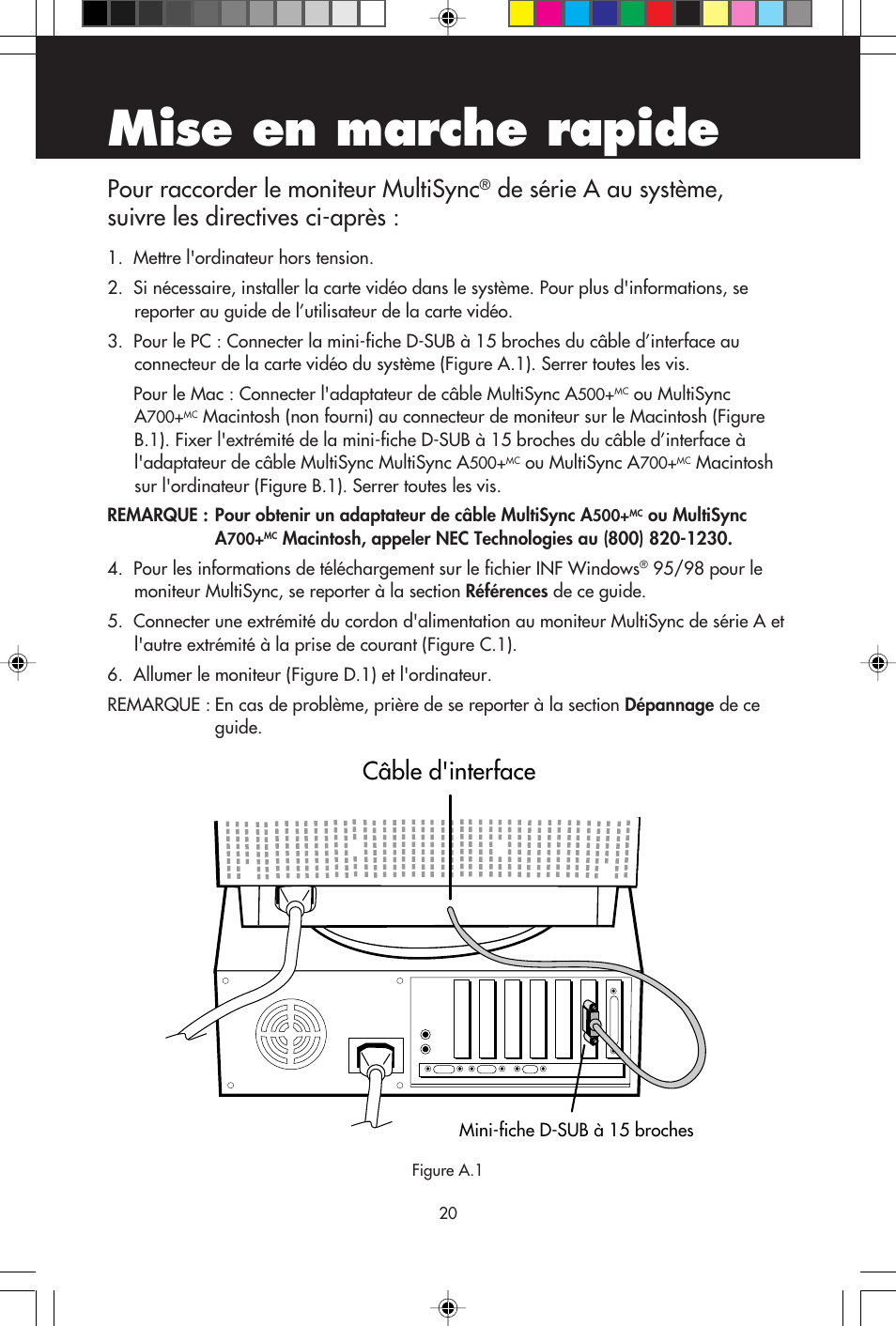 Mise en marche rapide | NEC A700+TM User Manual | Page 22 / 56