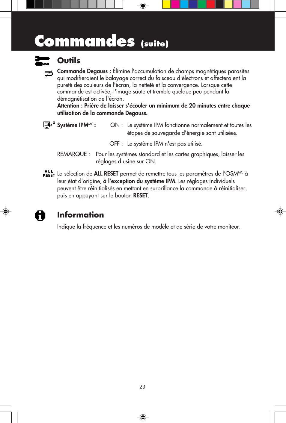 Commandes, Outils, Information | Suite) | NEC A700+TM User Manual | Page 25 / 56