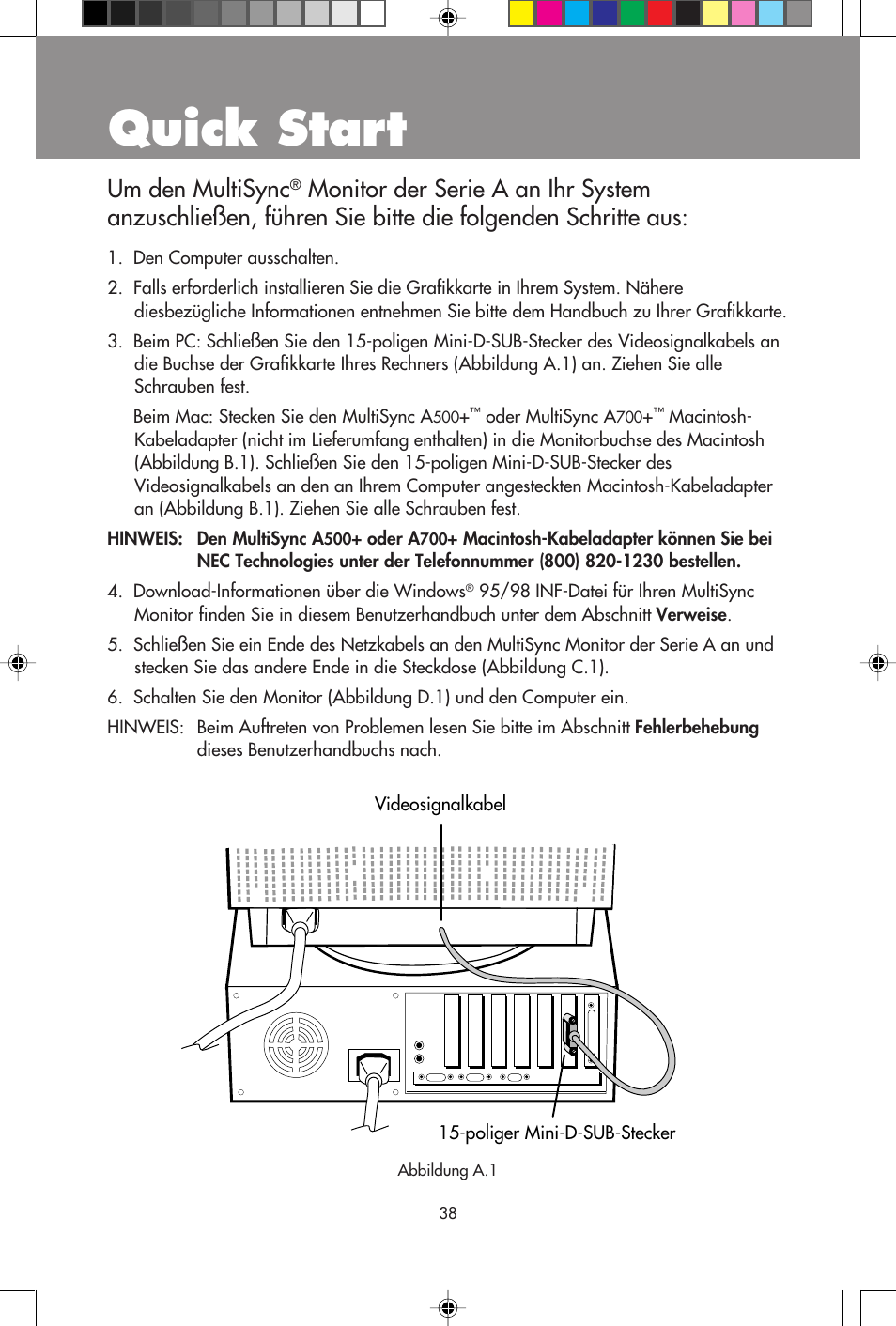 Quick start, Um den multisync | NEC A700+TM User Manual | Page 40 / 56