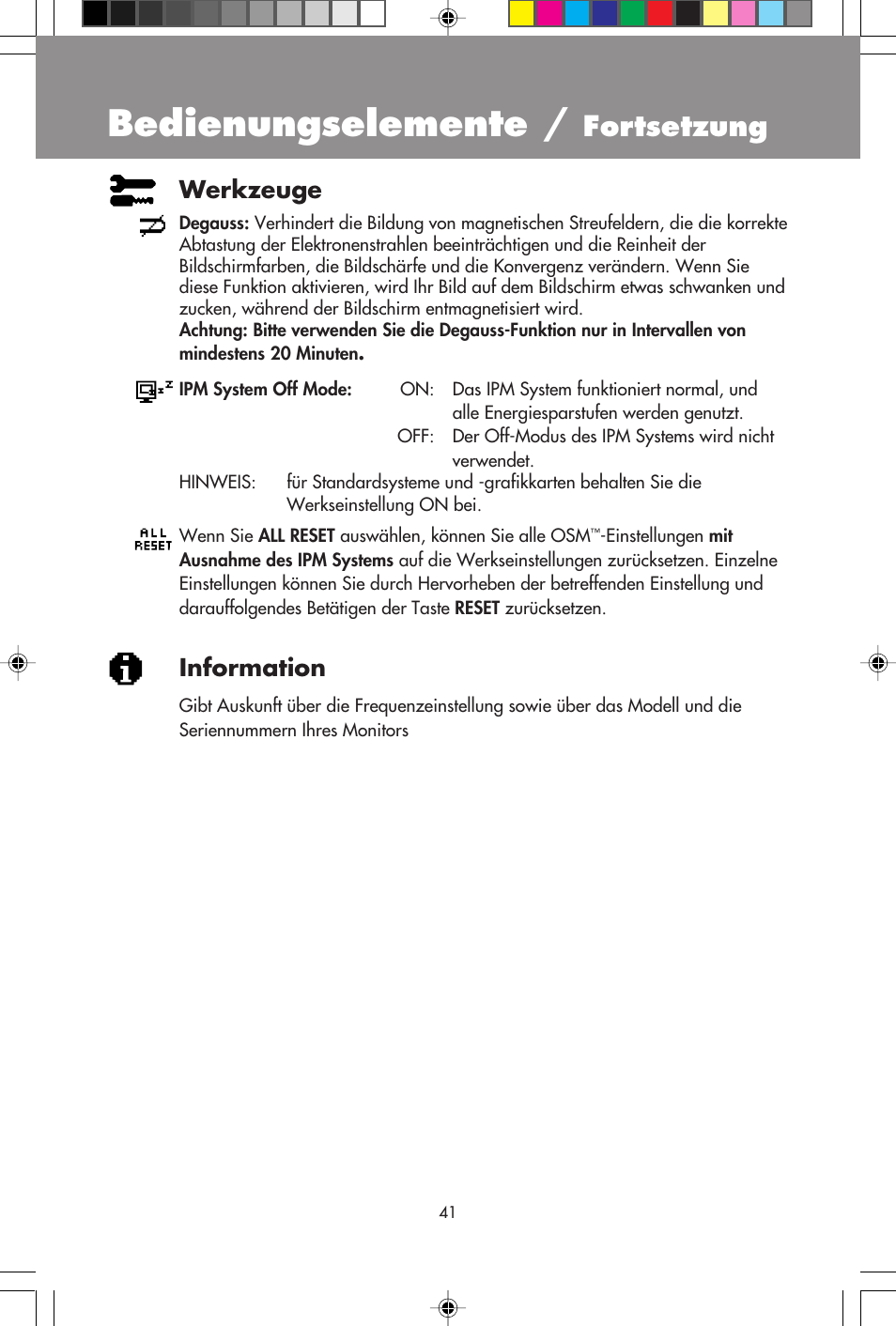 Bedienungselemente, Fortsetzung, Werkzeuge | Information | NEC A700+TM User Manual | Page 43 / 56