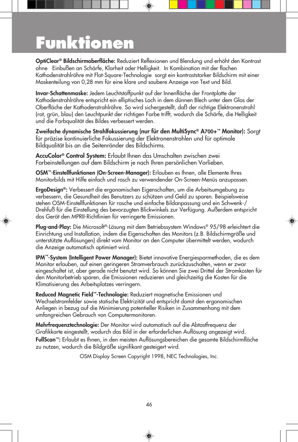 Funktionen | NEC A700+TM User Manual | Page 48 / 56