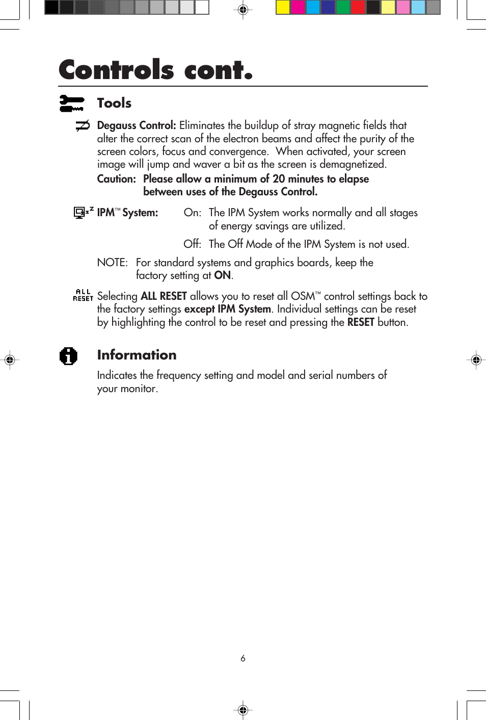 Controls cont, Tools, Information | NEC A700+TM User Manual | Page 8 / 56