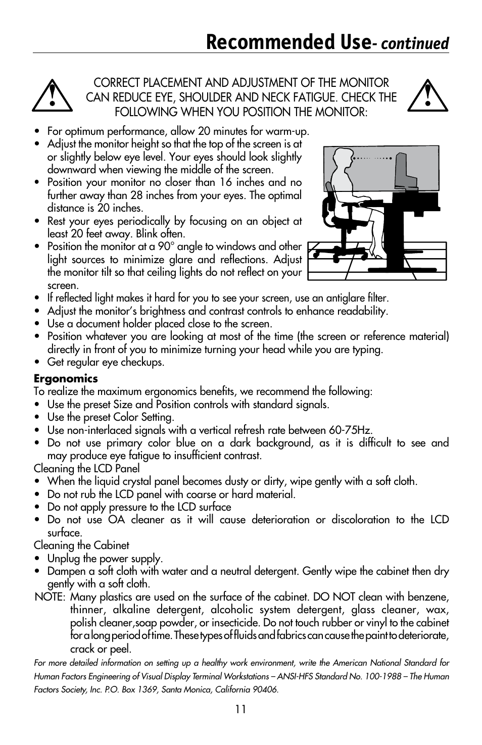 Recommended use, Continued | NEC MULTISYNC LCD195WVXM User Manual | Page 13 / 64