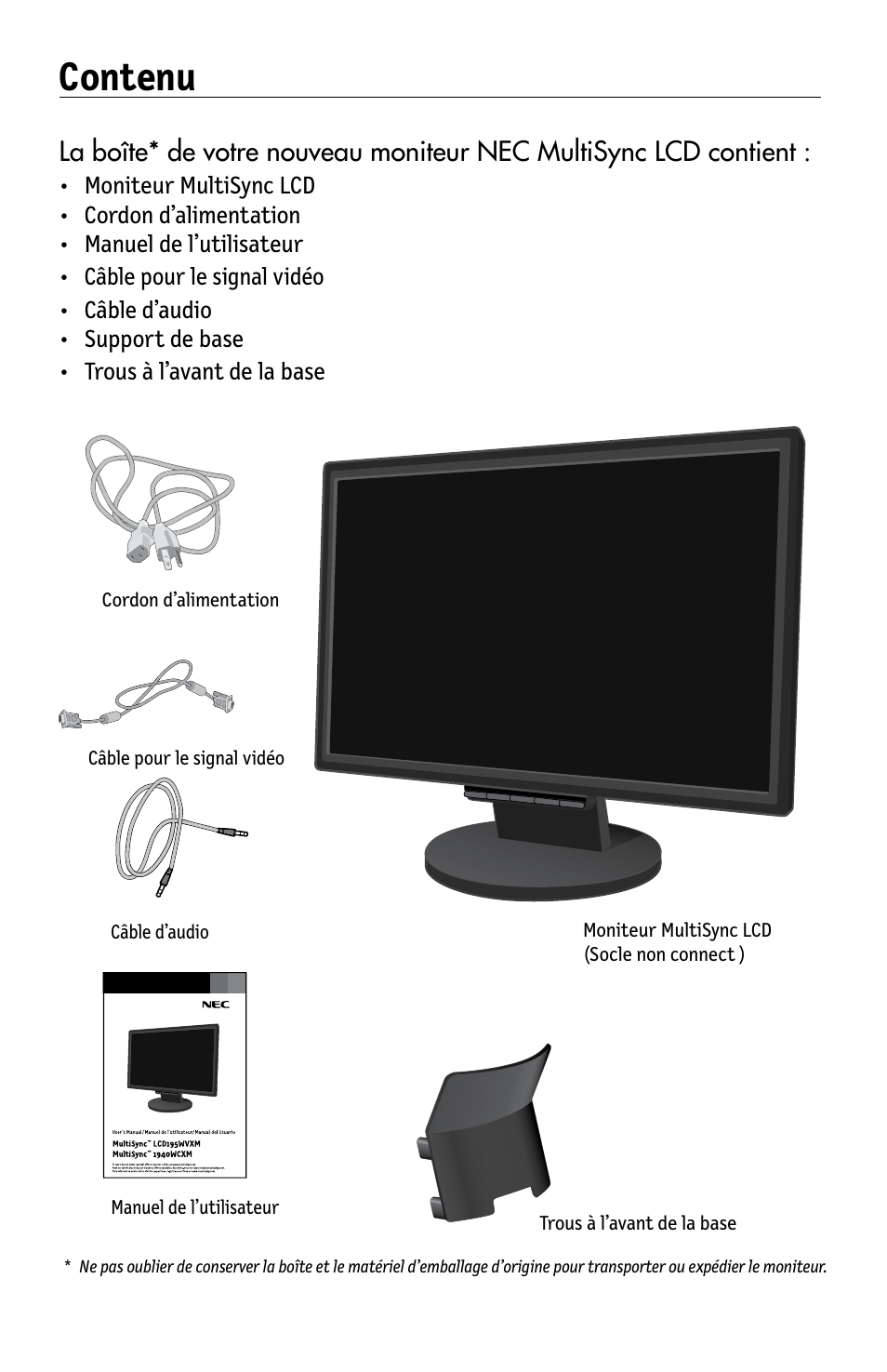 Contenu | NEC MULTISYNC LCD195WVXM User Manual | Page 24 / 64