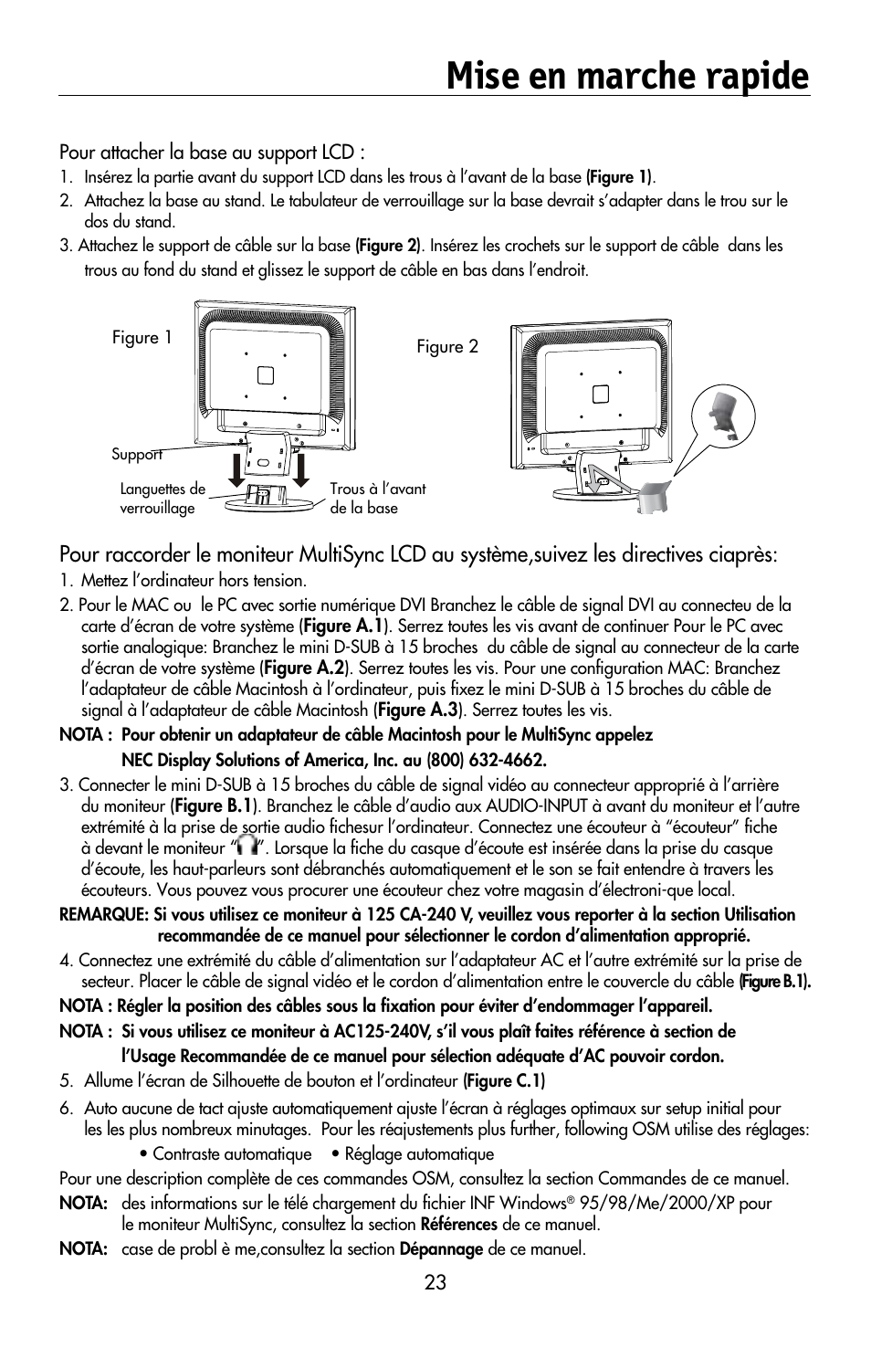 Mise en marche rapide | NEC MULTISYNC LCD195WVXM User Manual | Page 25 / 64