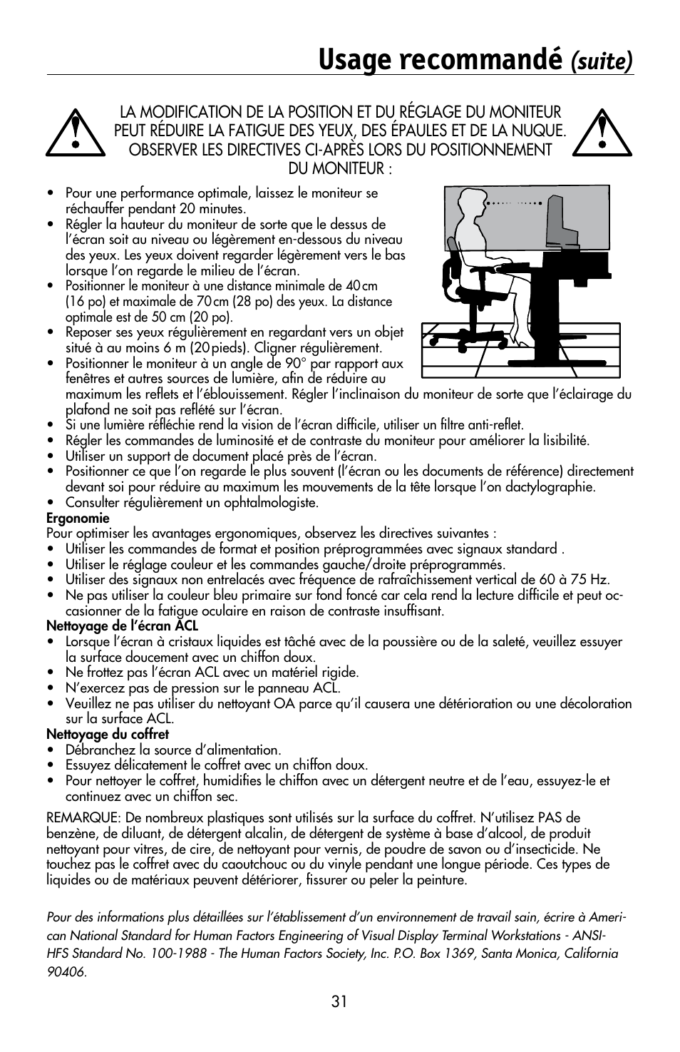 Usage recommandé, Suite) | NEC MULTISYNC LCD195WVXM User Manual | Page 33 / 64