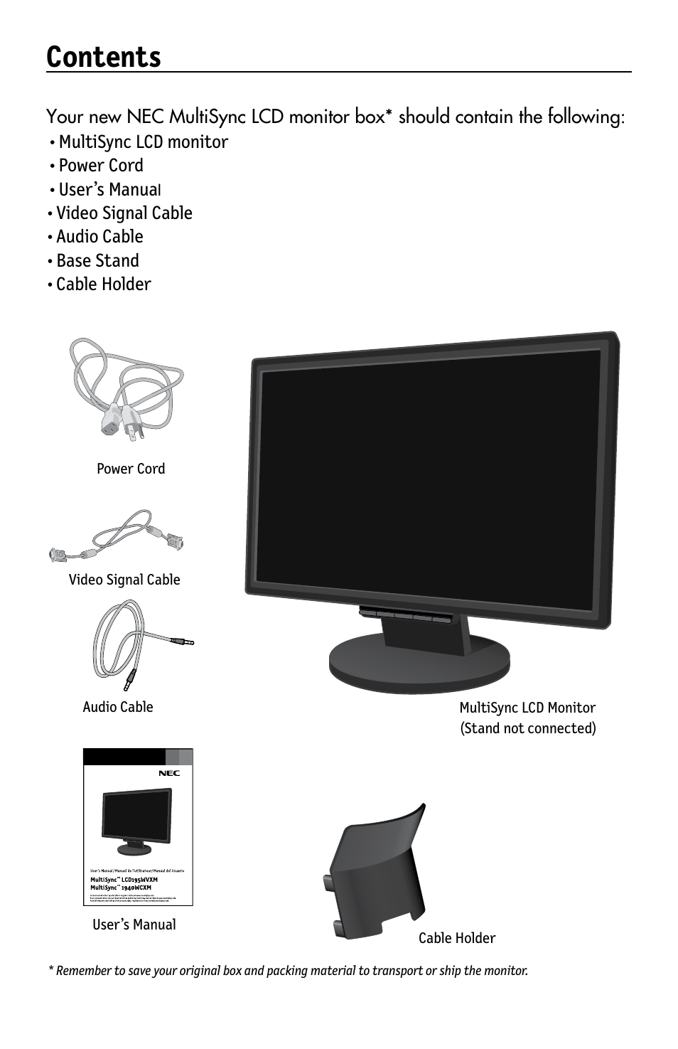 NEC MULTISYNC LCD195WVXM User Manual | Page 4 / 64