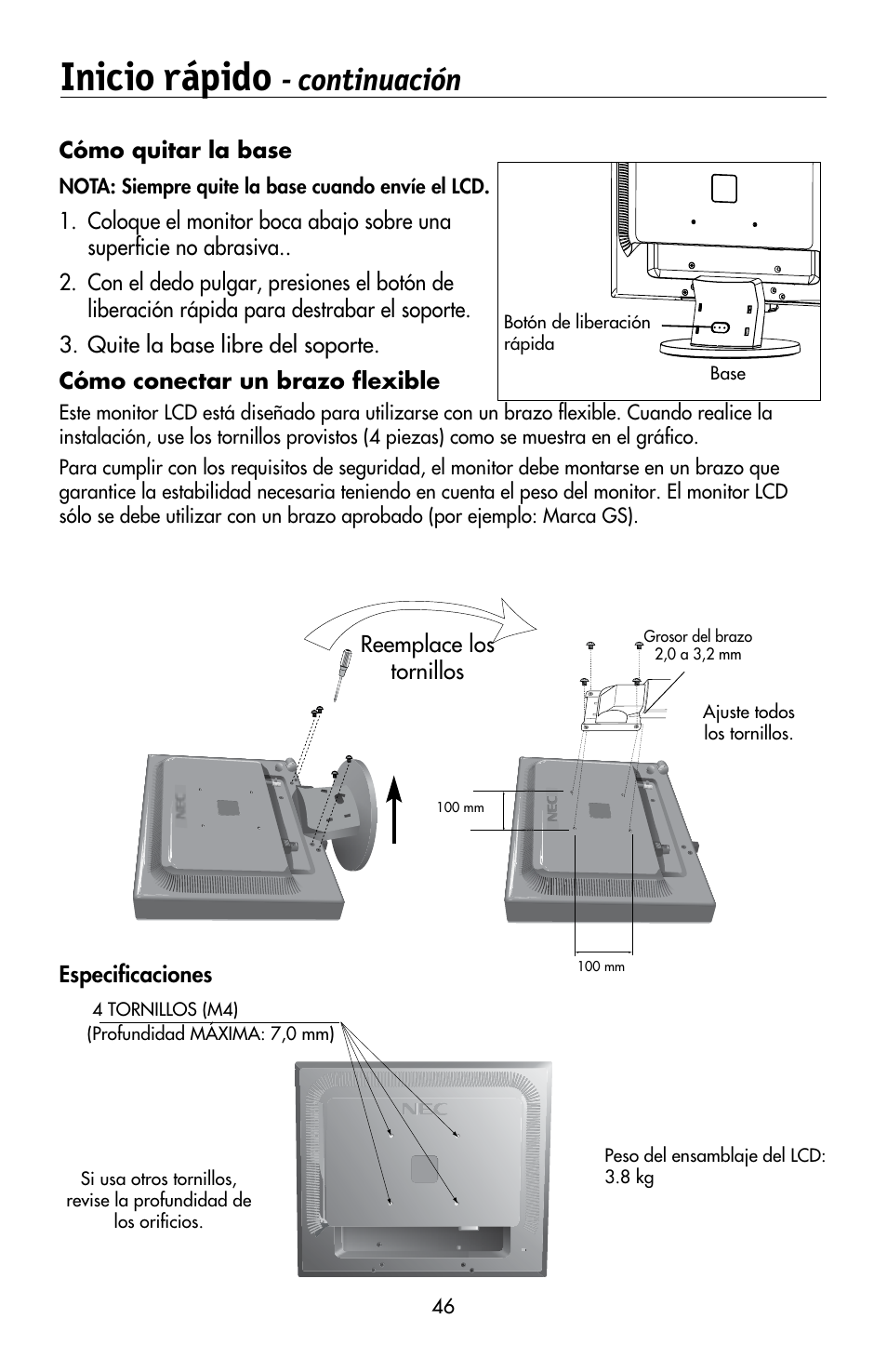 Inicio rápido, Continuación | NEC MULTISYNC LCD195WVXM User Manual | Page 48 / 64