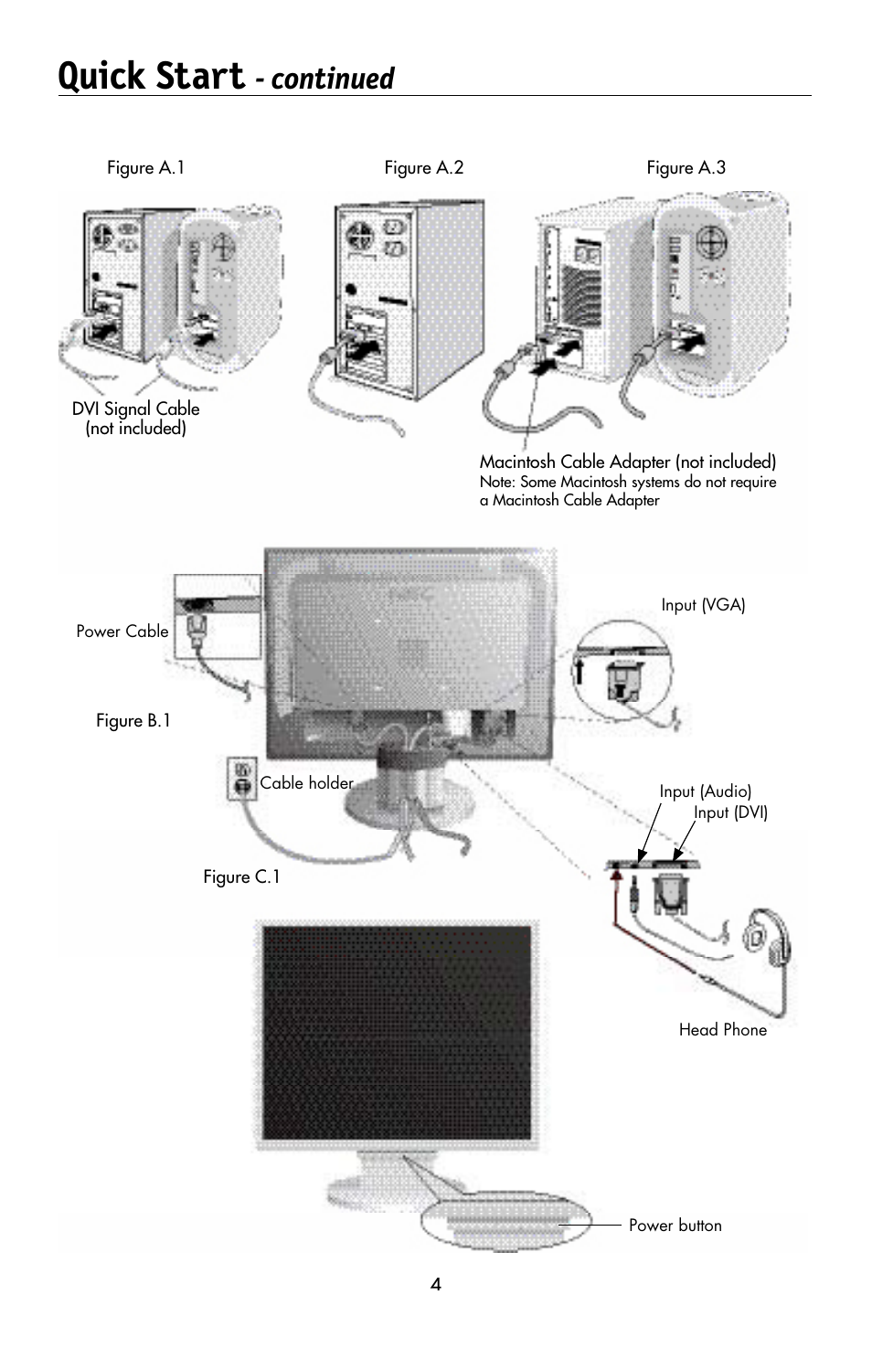 Quick start, Continued | NEC MULTISYNC LCD195WVXM User Manual | Page 6 / 64