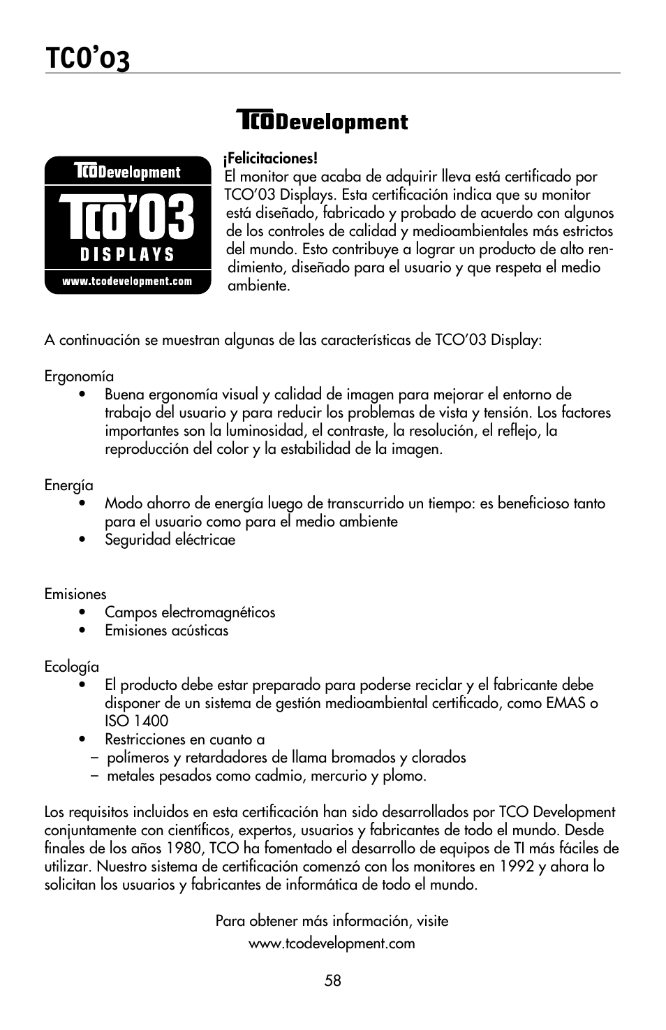 Tco’03 | NEC MULTISYNC LCD195WVXM User Manual | Page 60 / 64