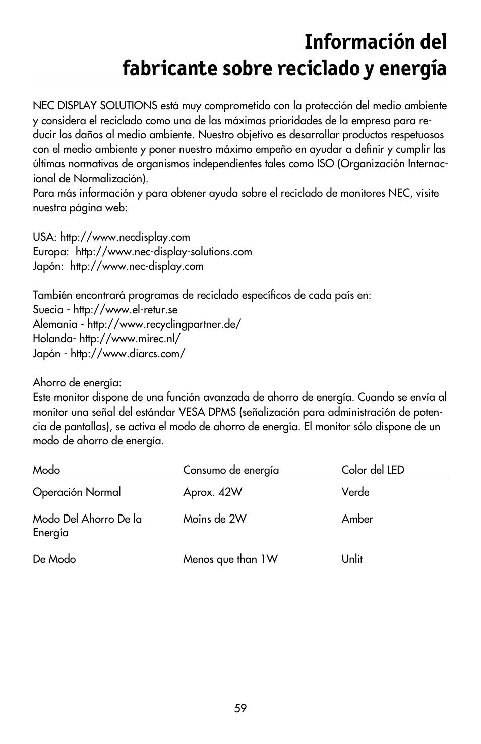 NEC MULTISYNC LCD195WVXM User Manual | Page 61 / 64
