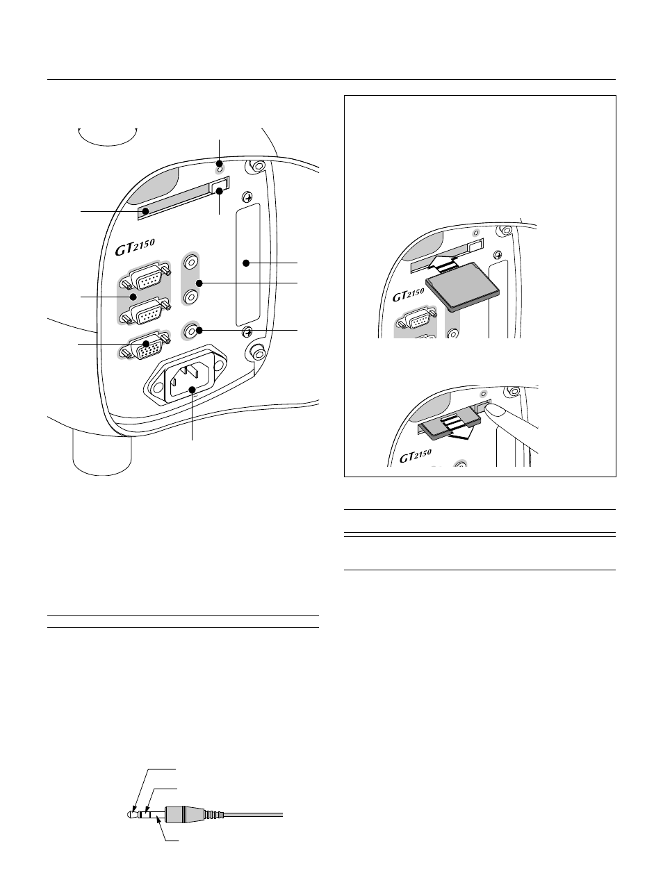 Front terminal panel (left), E – 7, Inserting or ejecting a compactflash card | NEC GT2150 User Manual | Page 17 / 74