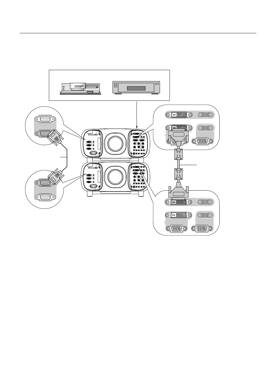 Using the pc control connectors, E – 34, Connection for double stacking in link mode | NEC GT2150 User Manual | Page 44 / 74