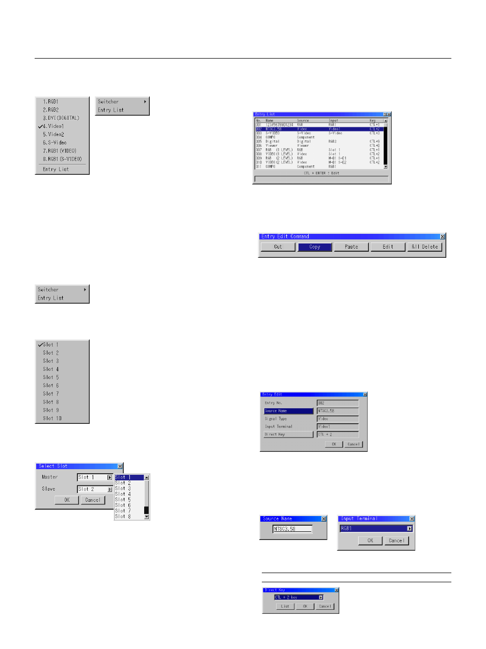 Menu descriptions & functions source select, E – 41, Swicher | Entry list | NEC GT2150 User Manual | Page 51 / 74