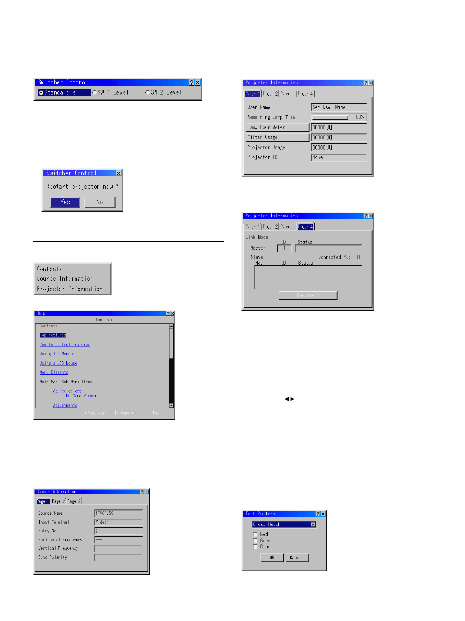 Help, Test pattern | NEC GT2150 User Manual | Page 61 / 74