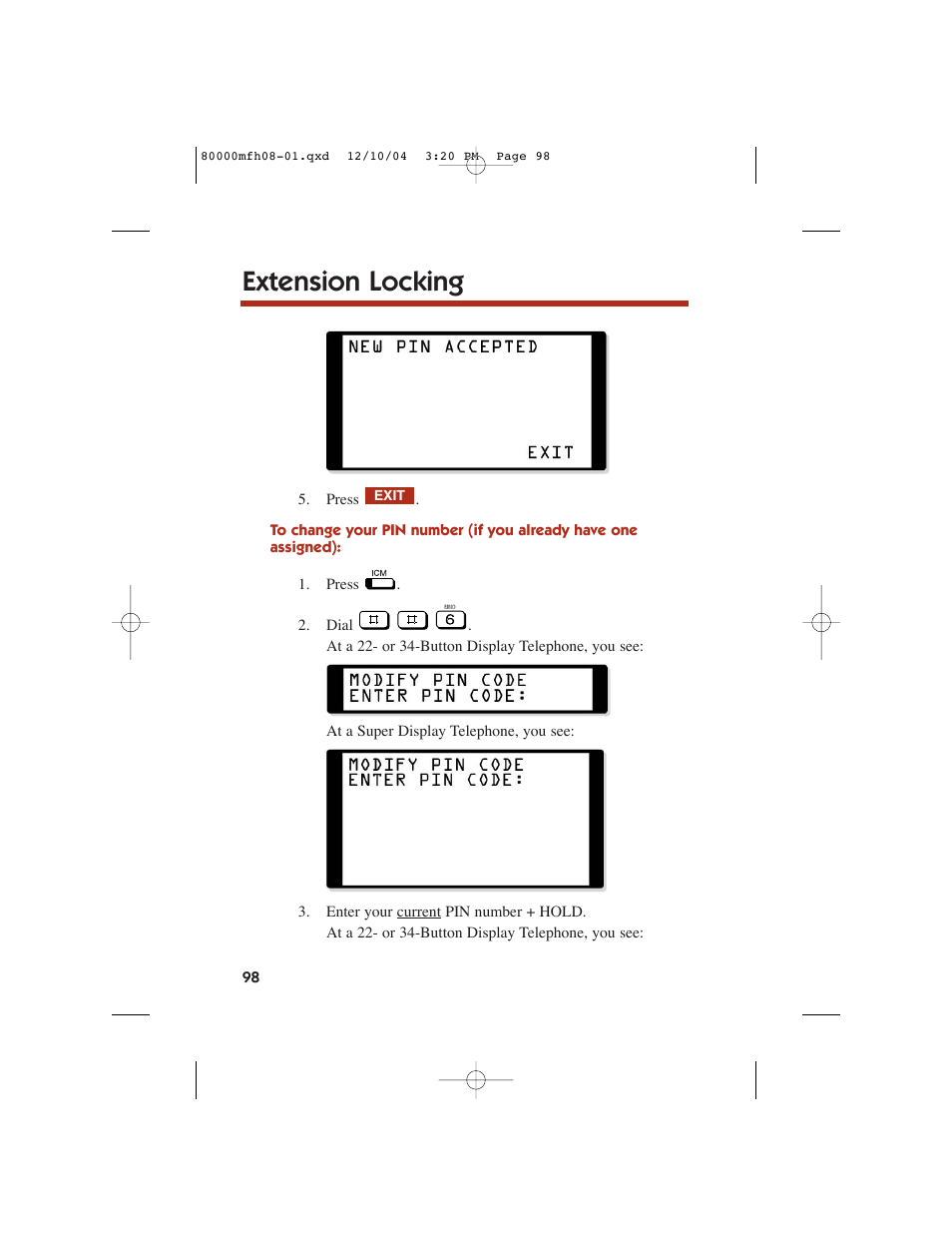 Extension locking | NEC DS1000 User Manual | Page 106 / 216