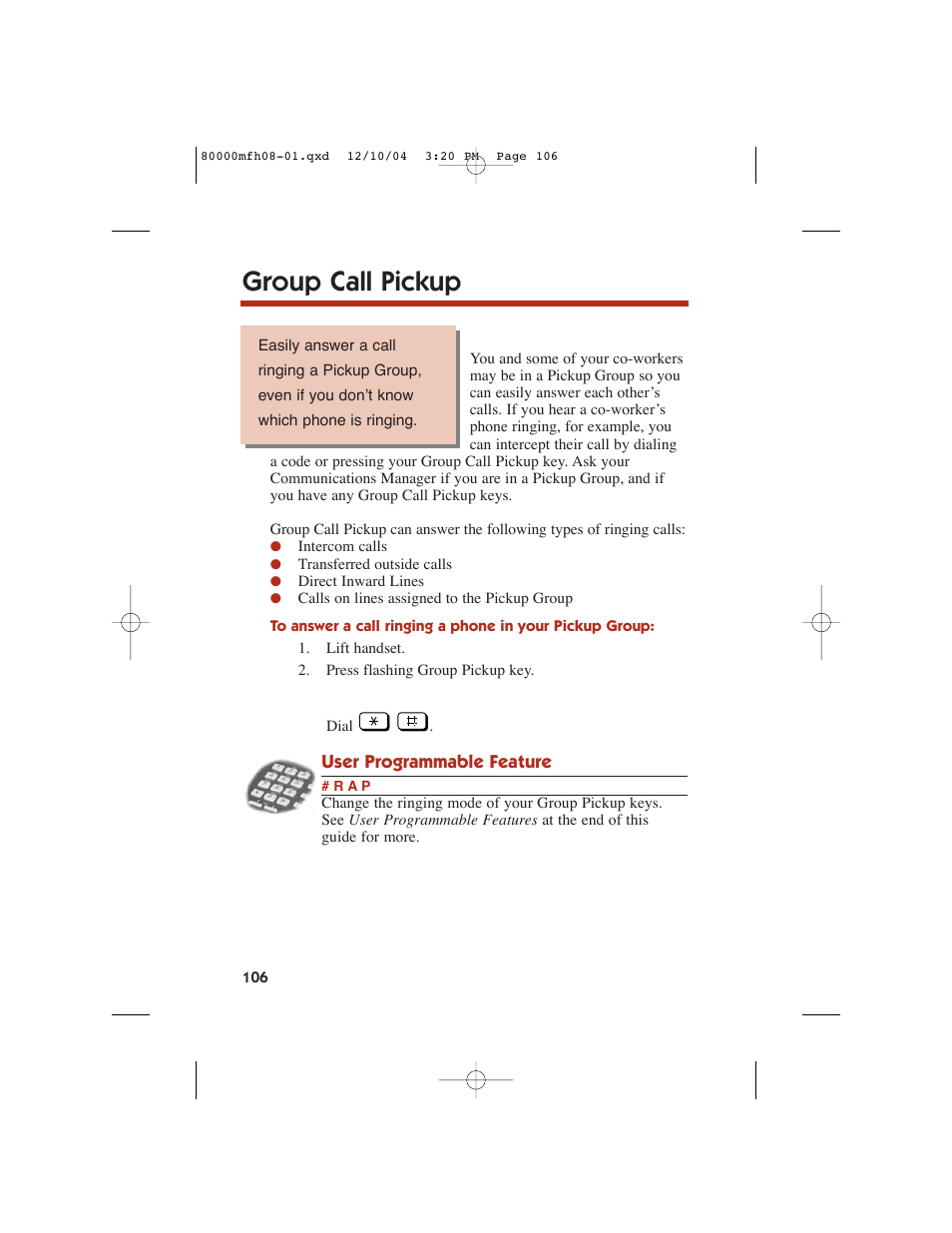 Group call pickup | NEC DS1000 User Manual | Page 114 / 216