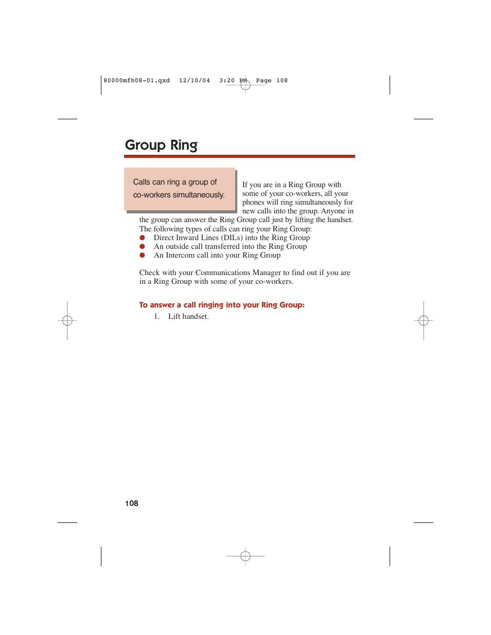 Group ring | NEC DS1000 User Manual | Page 116 / 216