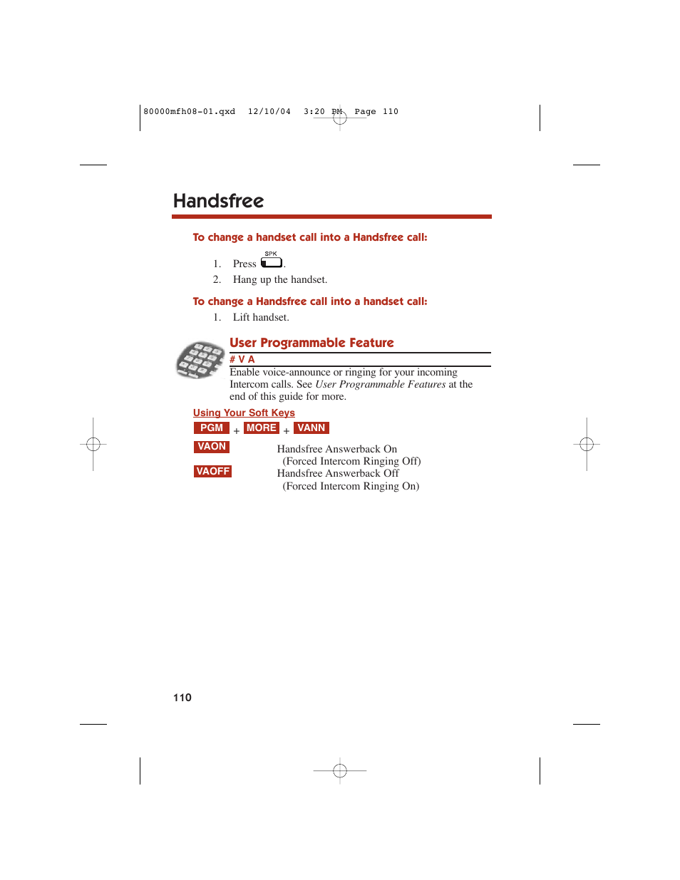 Handsfree | NEC DS1000 User Manual | Page 118 / 216
