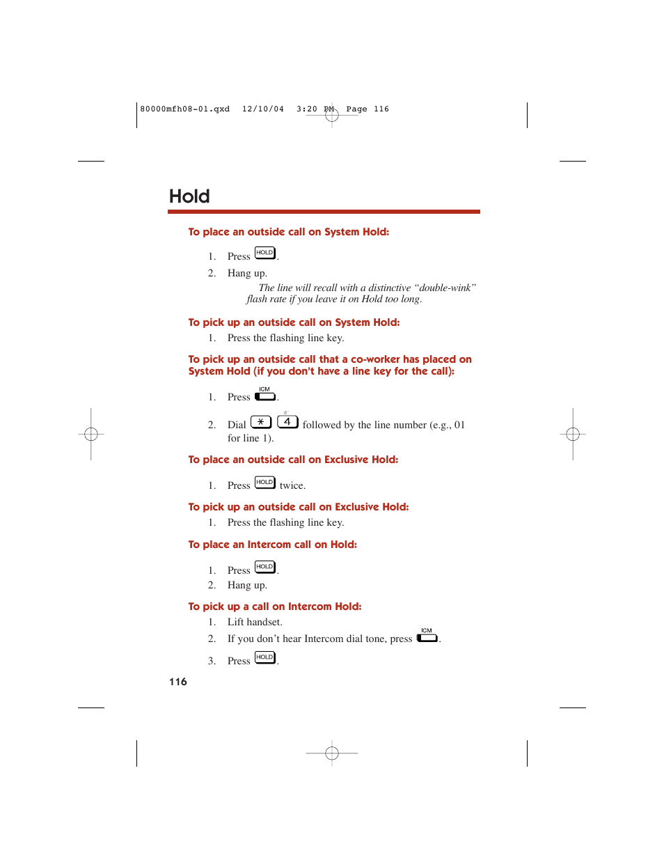 Hold | NEC DS1000 User Manual | Page 124 / 216