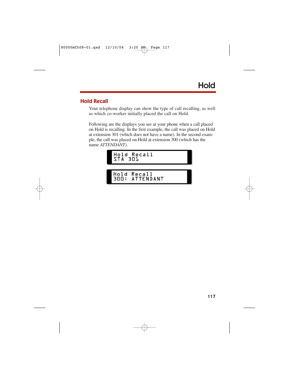 Hold | NEC DS1000 User Manual | Page 125 / 216