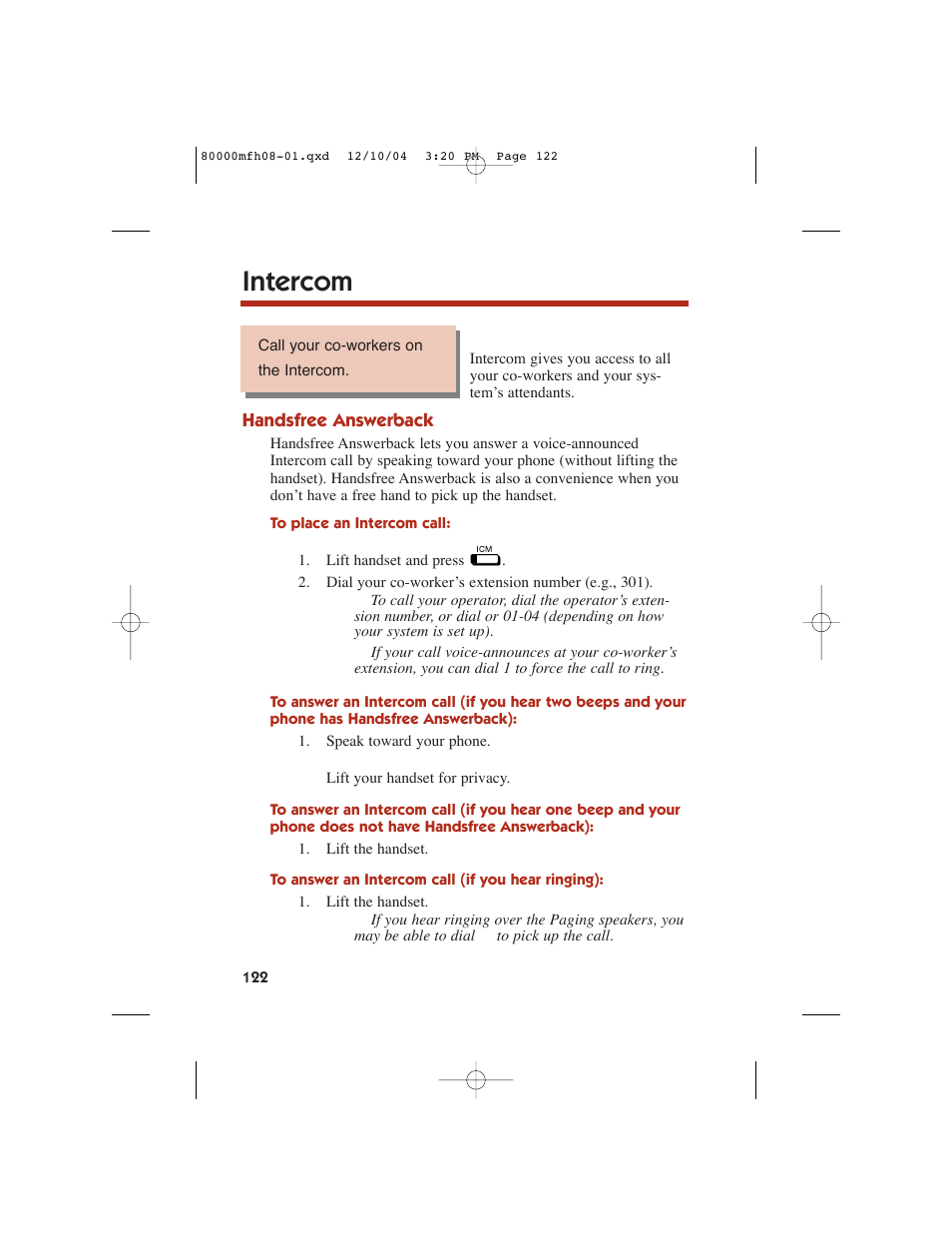 Intercom | NEC DS1000 User Manual | Page 130 / 216