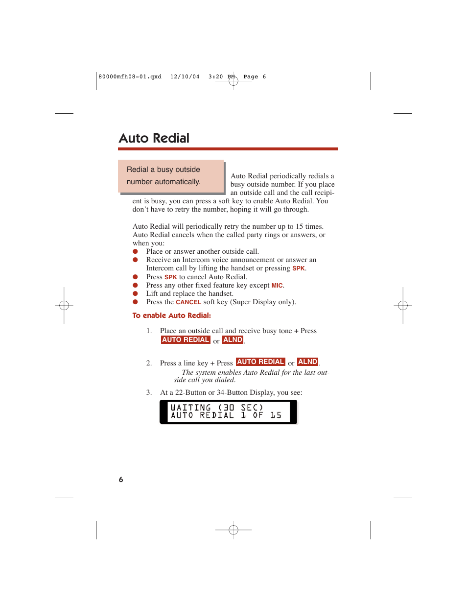 Auto redial | NEC DS1000 User Manual | Page 14 / 216