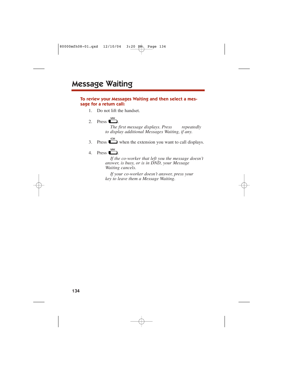 Message waiting | NEC DS1000 User Manual | Page 142 / 216