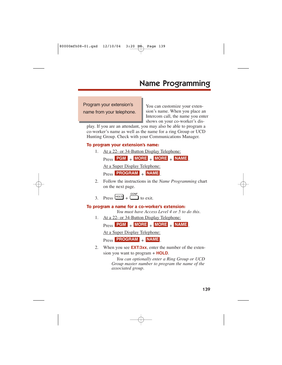 Name programming | NEC DS1000 User Manual | Page 147 / 216
