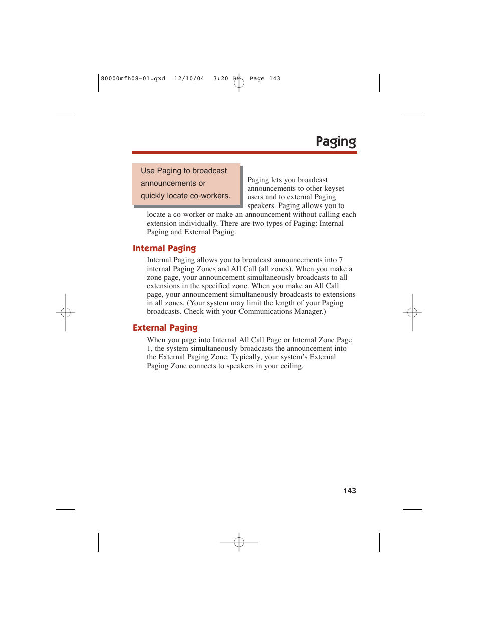 Paging | NEC DS1000 User Manual | Page 151 / 216