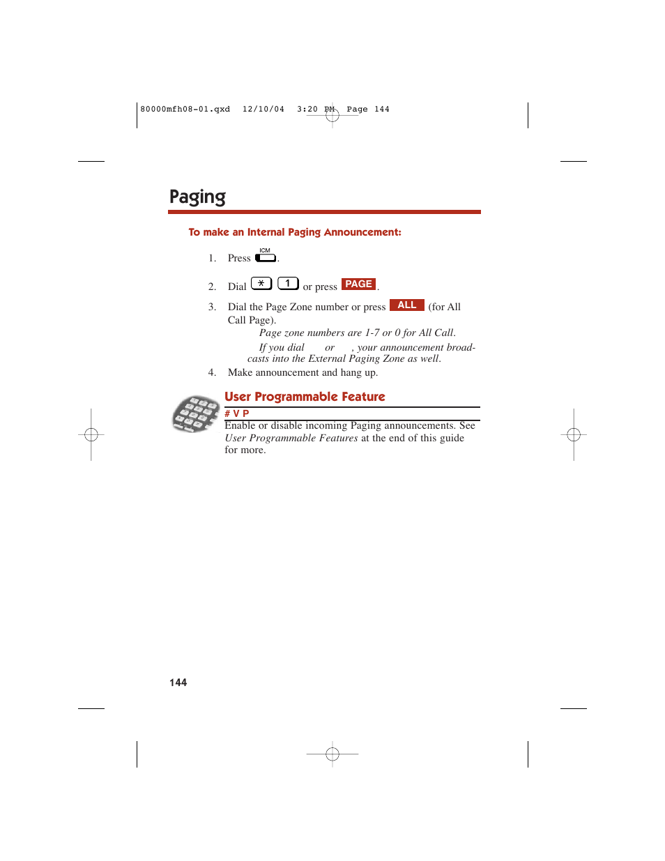 Paging | NEC DS1000 User Manual | Page 152 / 216