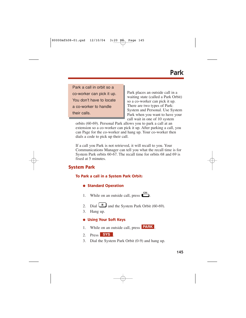 Park | NEC DS1000 User Manual | Page 153 / 216