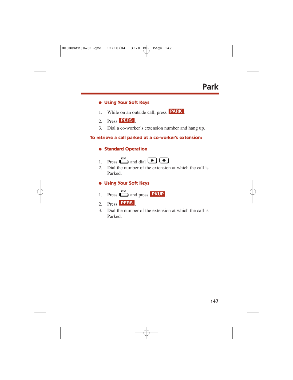 Park | NEC DS1000 User Manual | Page 155 / 216