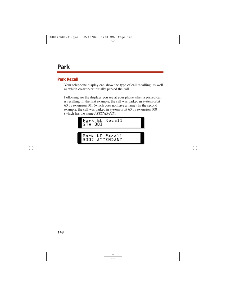 Park | NEC DS1000 User Manual | Page 156 / 216