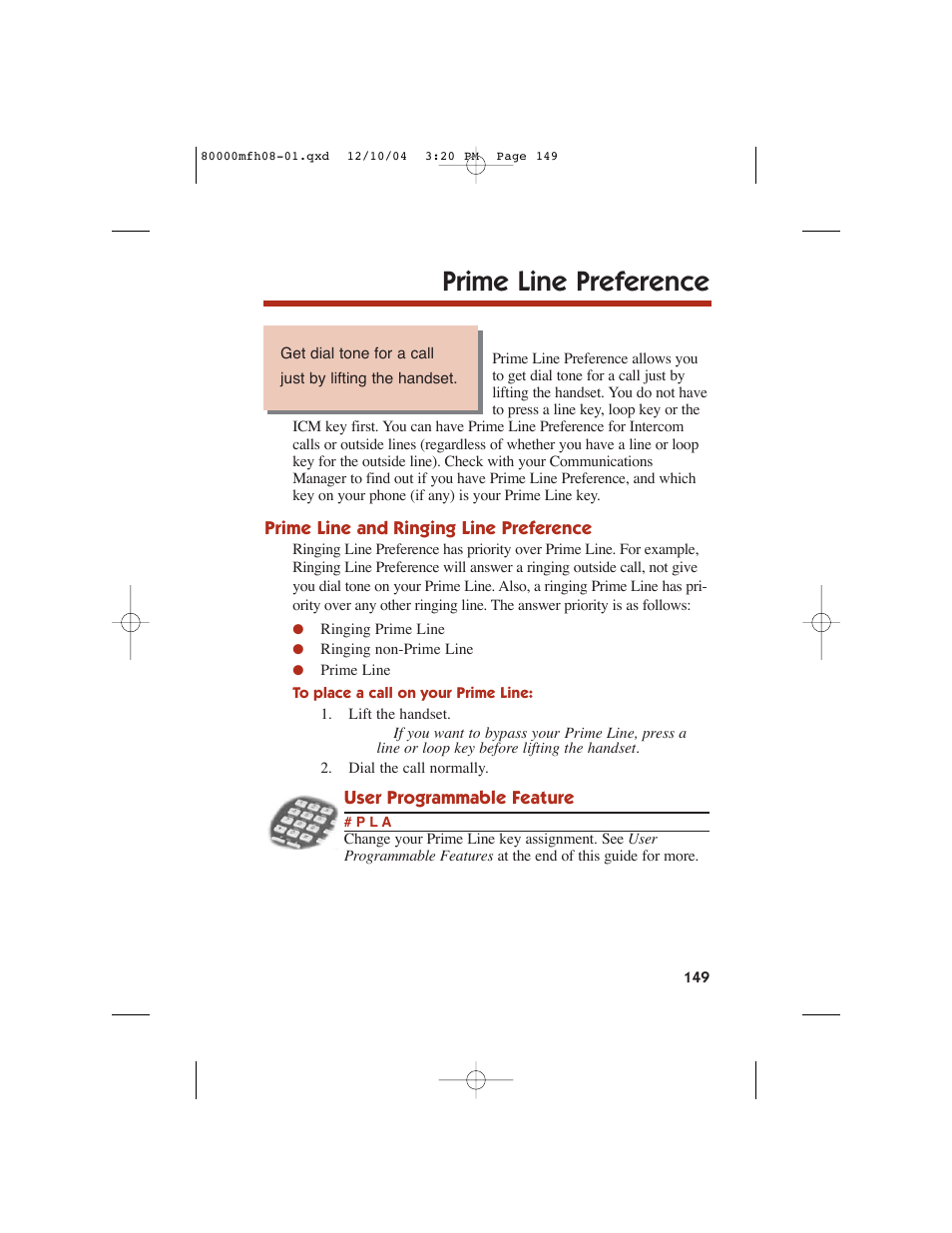 Prime line preference | NEC DS1000 User Manual | Page 157 / 216