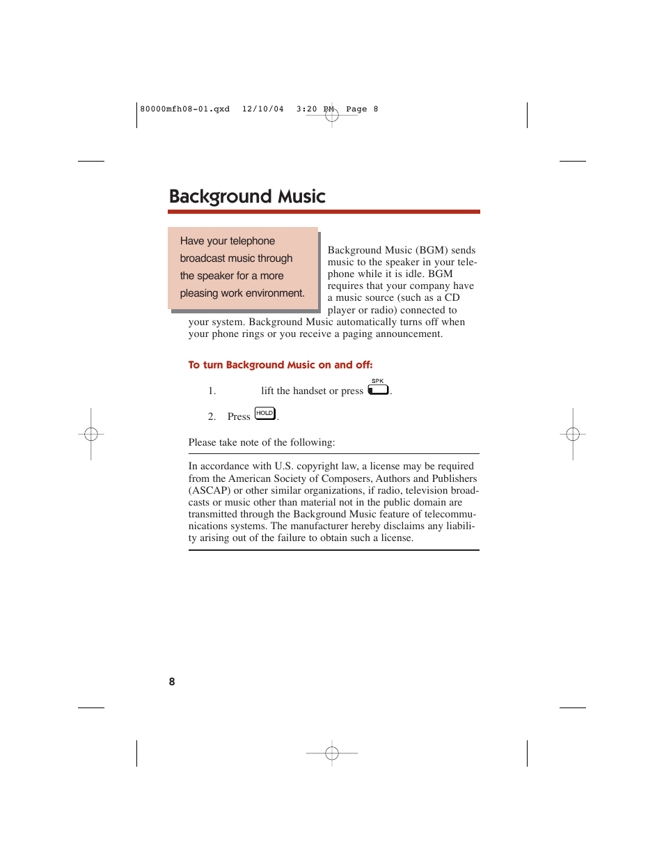 Background music | NEC DS1000 User Manual | Page 16 / 216