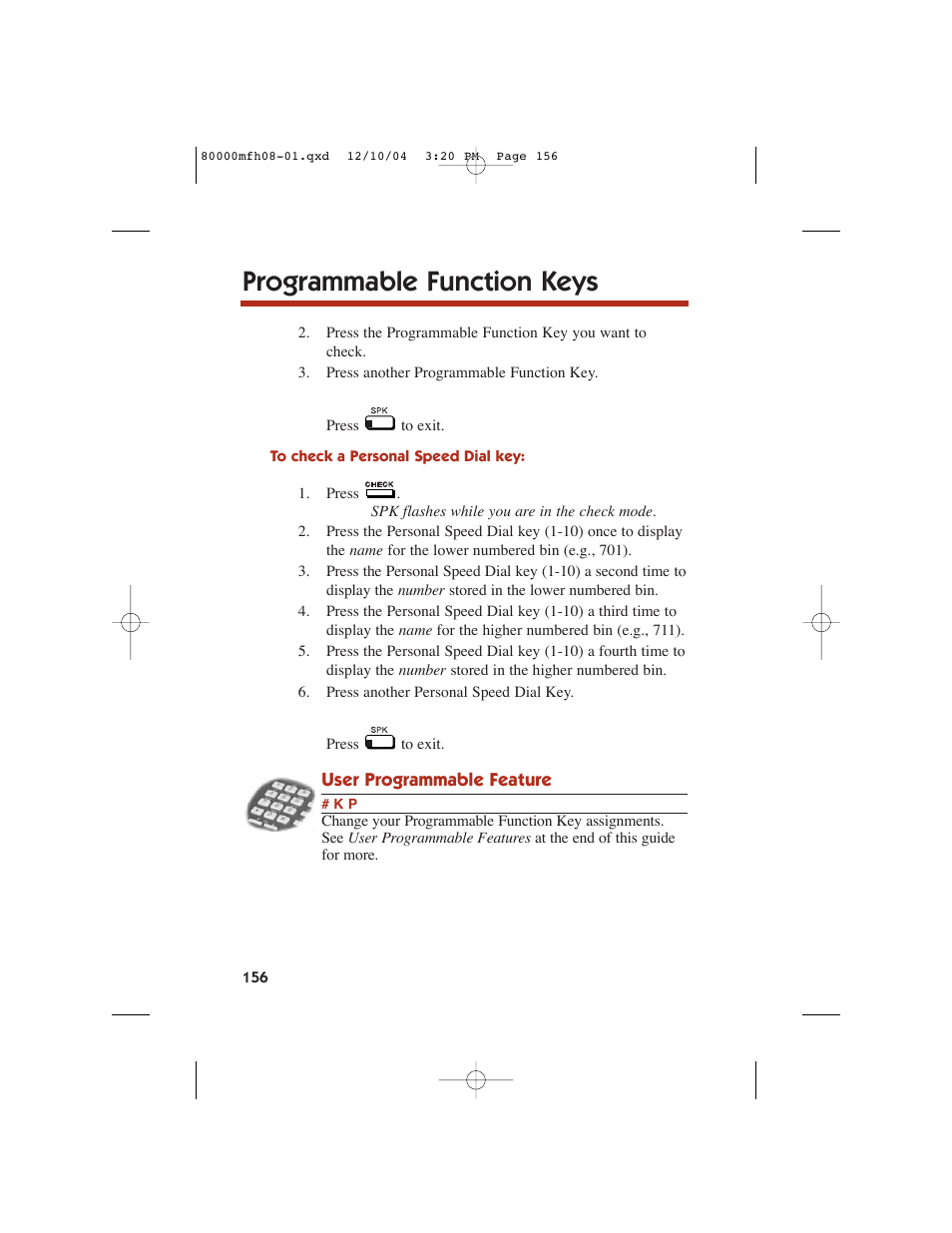 Programmable function keys | NEC DS1000 User Manual | Page 164 / 216
