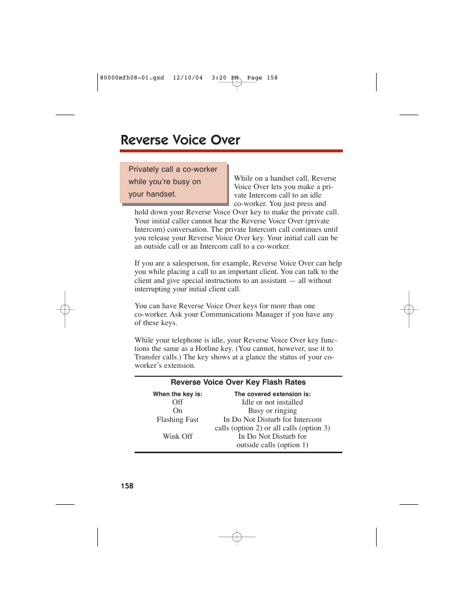 Reverse voice over | NEC DS1000 User Manual | Page 166 / 216
