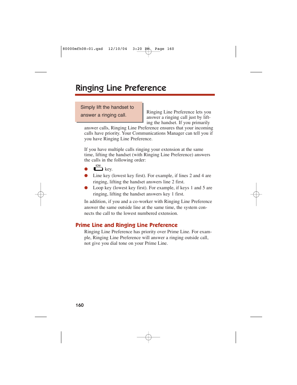 Ringing line preference | NEC DS1000 User Manual | Page 168 / 216