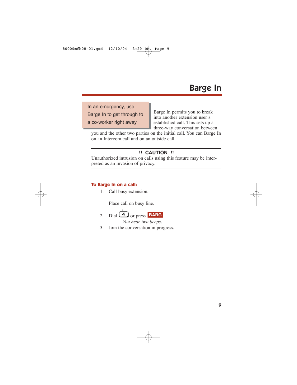 Barge in | NEC DS1000 User Manual | Page 17 / 216