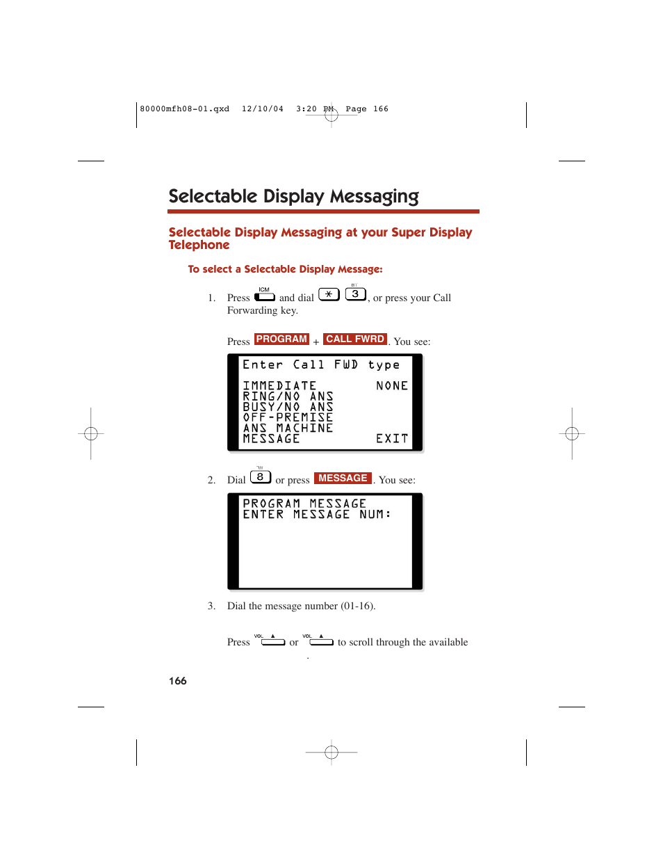 Selectable display messaging | NEC DS1000 User Manual | Page 174 / 216
